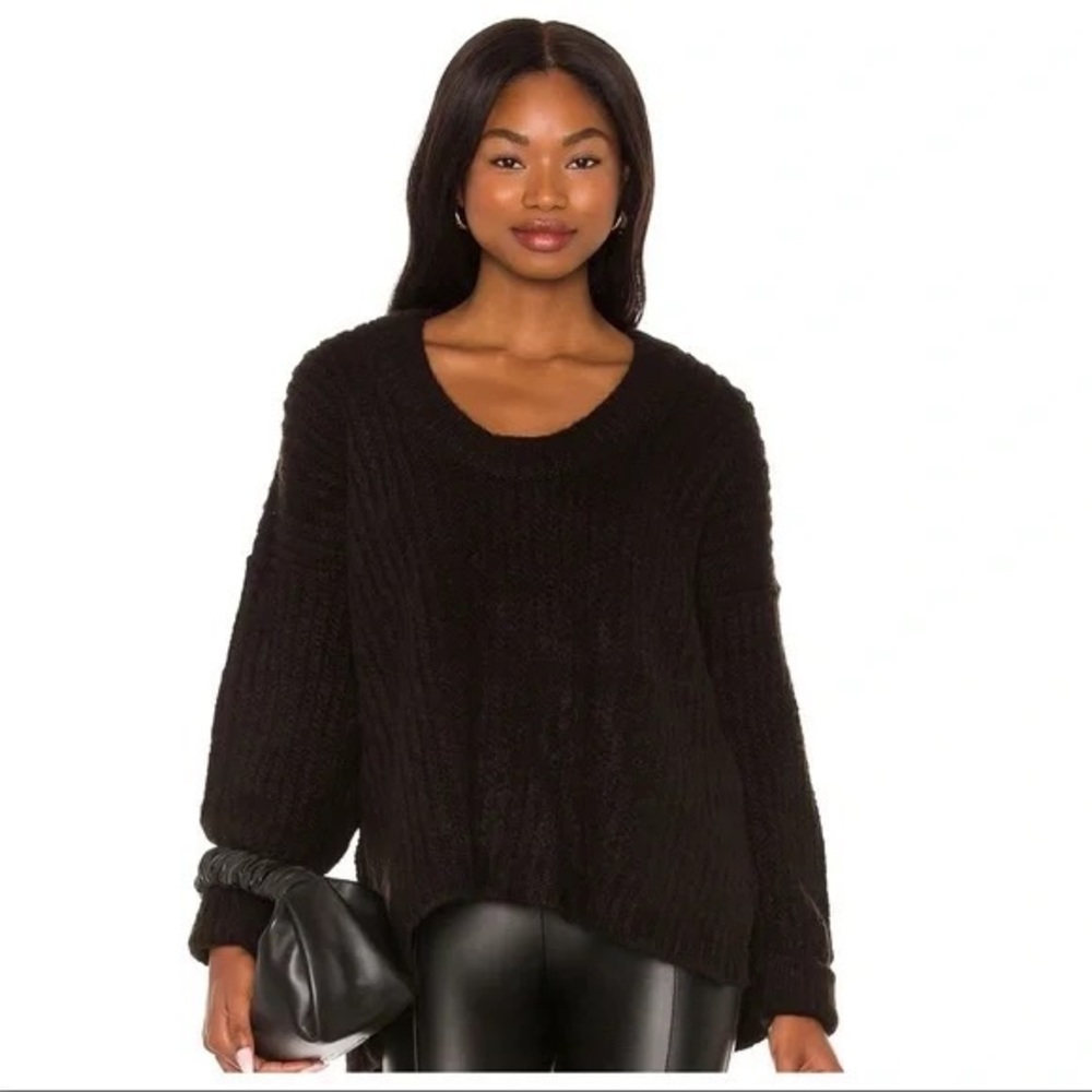 ❗️6-HOUR SALE❗️FREE PEOPLE BOHO SWEATER OVERSIZED COZY BLACK TUNIC PULLOVER A3C - Picture 7 of 13
